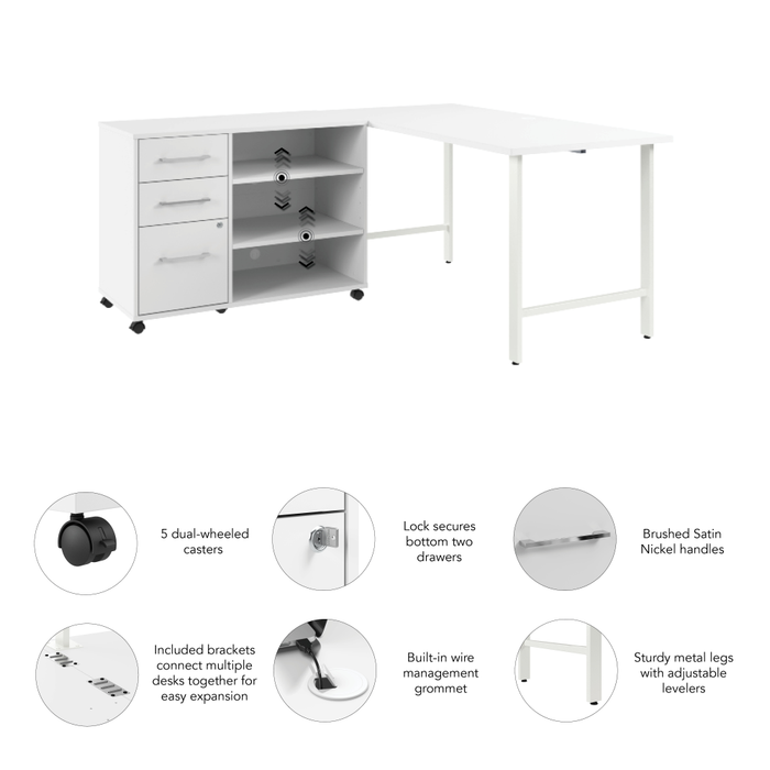 Hustle 60W x 30D Computer Desk and Storage Cabinet with Drawers and Shelves