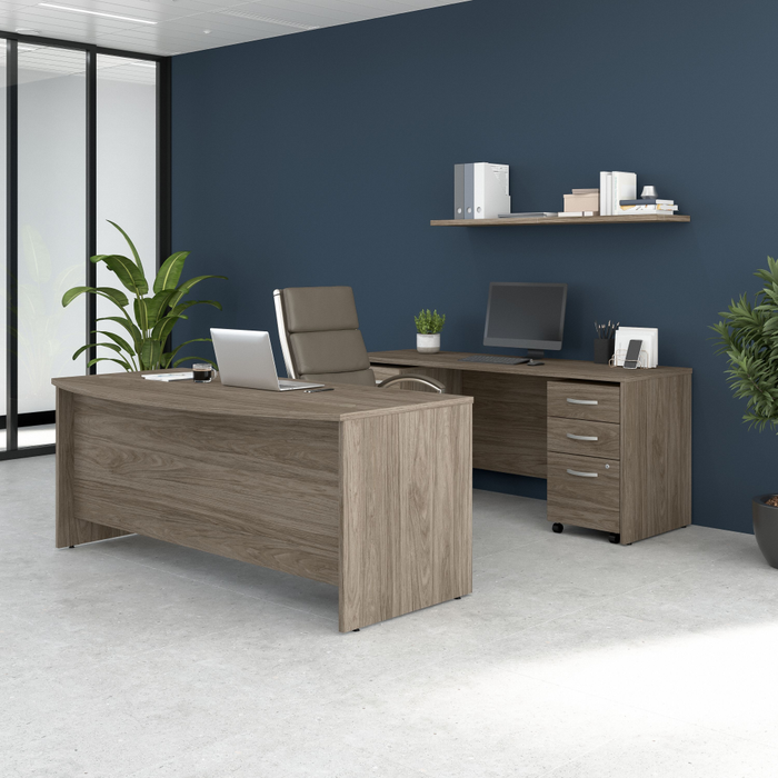 Studio C 72W x 36D Bow Front Desk and Credenza with Mobile File Cabinets