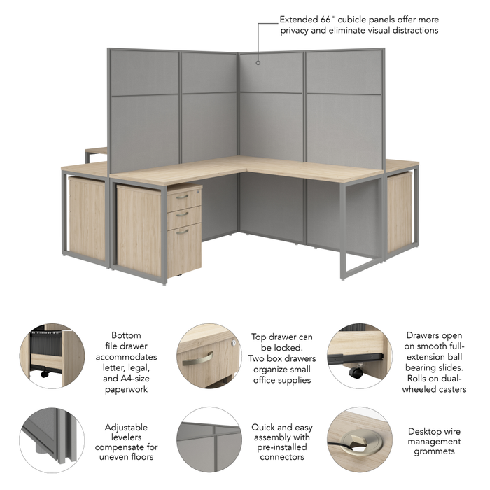 Easy Office 60W 4 Person L Shaped Cubicle Desk with Drawers and 66H Panels