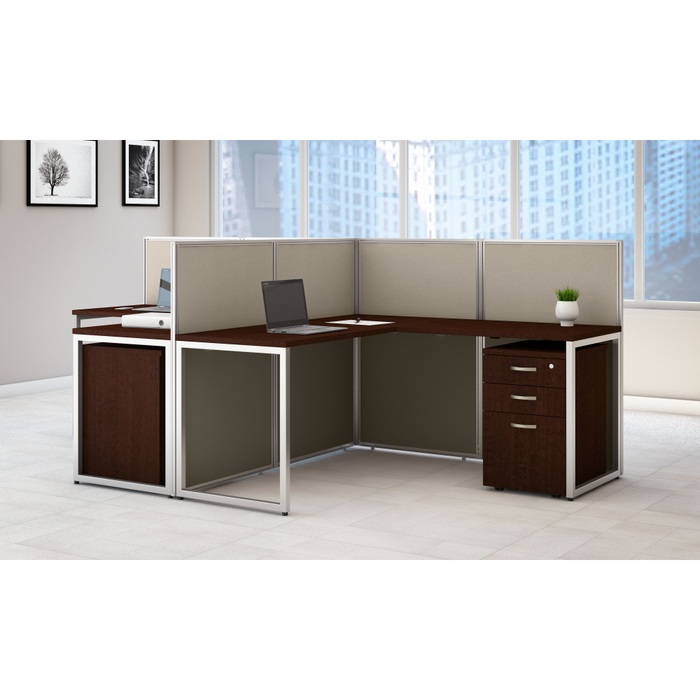 Easy Office 60-inch 2 Person L Shaped Cubicle Desk with Drawers and Low Panels