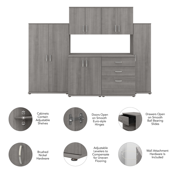 Universal 108W 6 Piece Modular Storage Set with Floor and Wall Cabinets