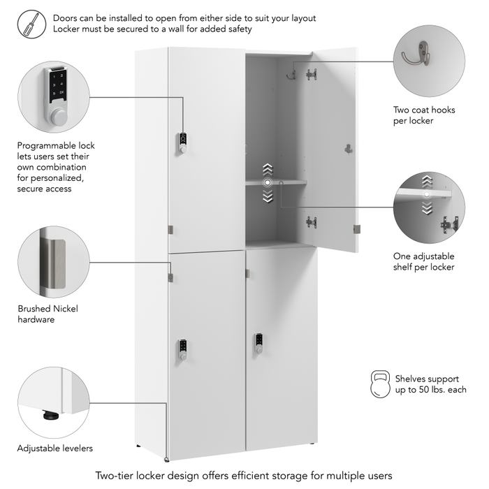 Assure Two Tier 4 Door Storage Lockers with Keypad Locks
