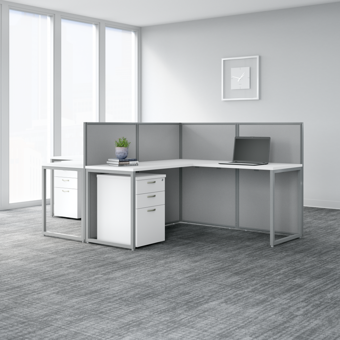 Easy Office 60-inch 2 Person L Shaped Cubicle Desk with Drawers and Low Panels