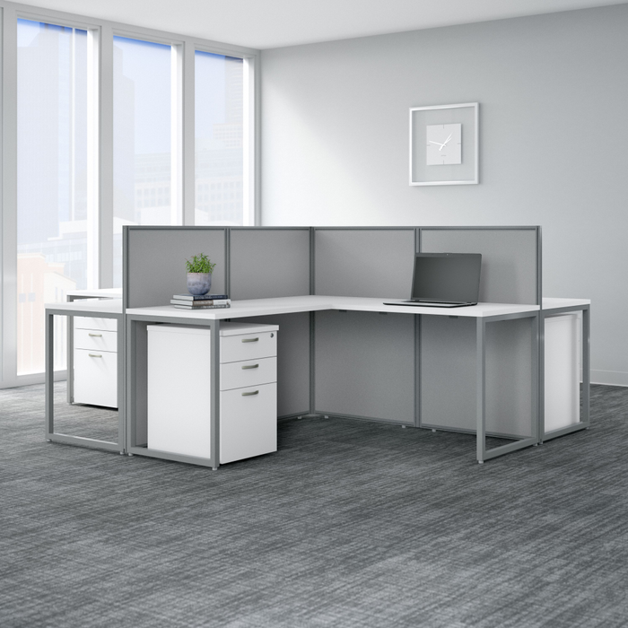 Easy Office 60W 4 Person L Shaped Cubicle Desk with Drawers and 45H Panels