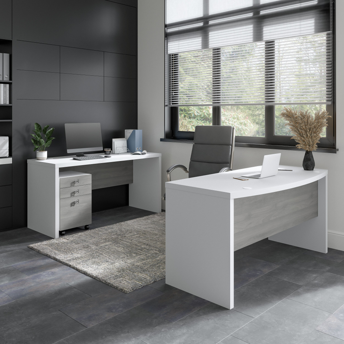 Echo Bow Front Desk and Credenza with Mobile File Cabinet