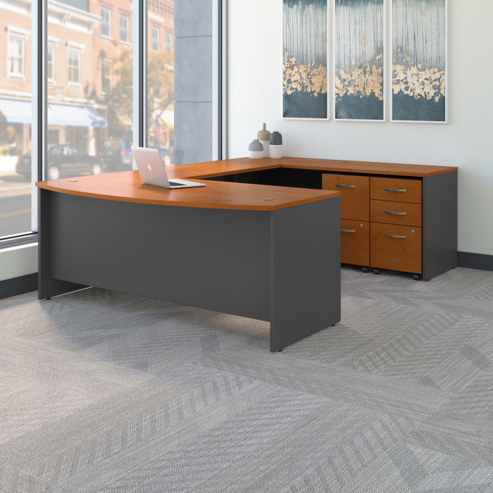 Series C 72W x 36D Bow Front U Shaped Desk with Mobile File Cabinets