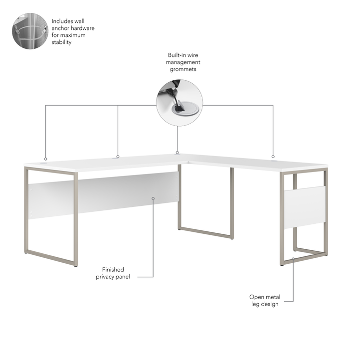Hybrid 72W x 30D L Shaped Table Desk with Metal Legs