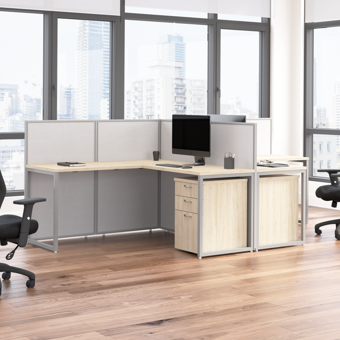 Easy Office 60-inch 2 Person L Shaped Cubicle Desk with Drawers and Low Panels