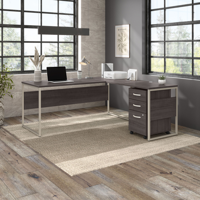 Hybrid 72W x 30D L Shaped Table Desk with Mobile File Cabinet