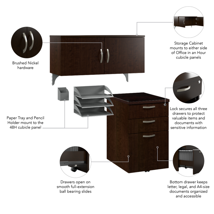 Office in an Hour Cubicle Storage with Cabinet, Drawers, Paper Tray, and Pencil Holder