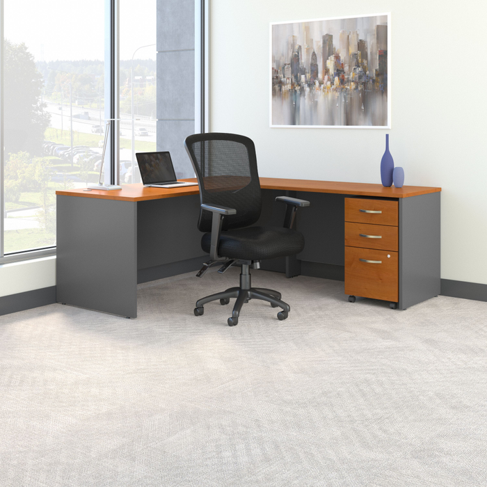 Series C 72W L Shaped Desk with Mobile File Cabinet and High Back Multifunction Office Chair