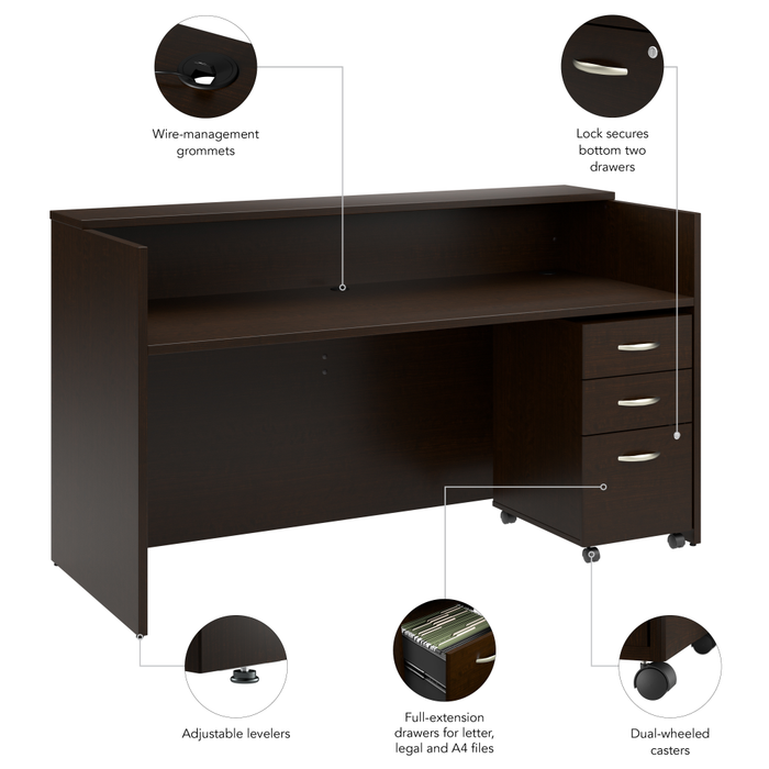 Arrive 72W x 30D Reception Desk with Shelf and Mobile File Cabinet