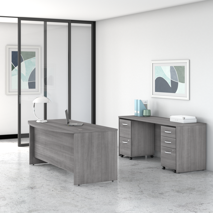 Studio C 72W x 36D Bow Front Desk and Credenza with Mobile File Cabinets