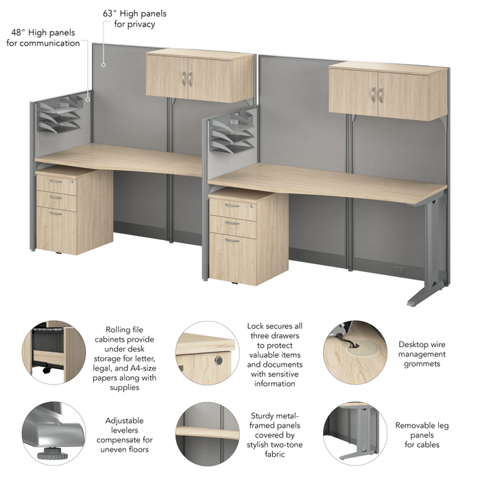 Office in an Hour 2 Person Cubicle Desks with Storage, Drawers, and Organizers