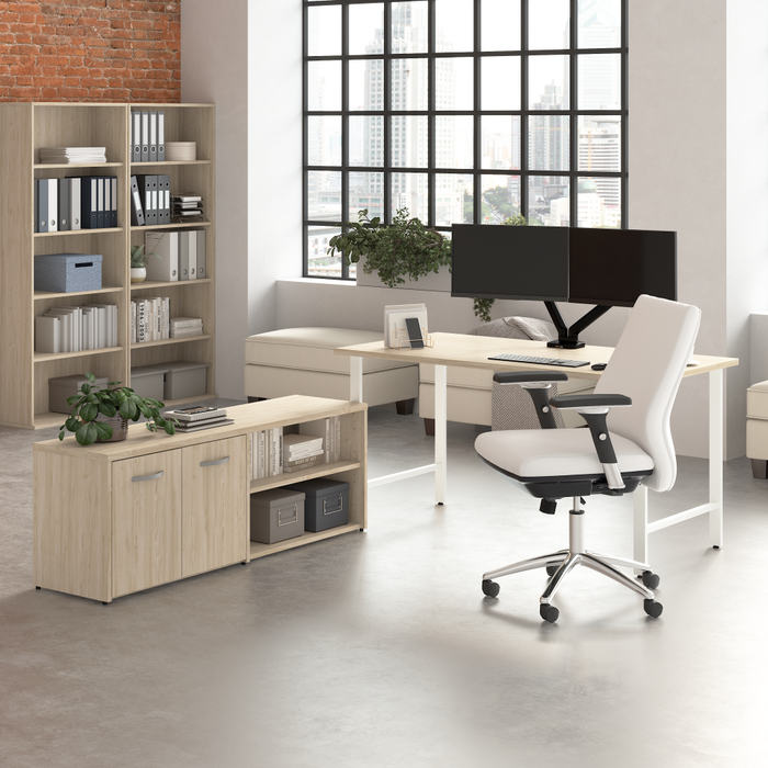 Hustle 60W x 30D Computer Desk and Low Storage Cabinet with Doors and Shelves
