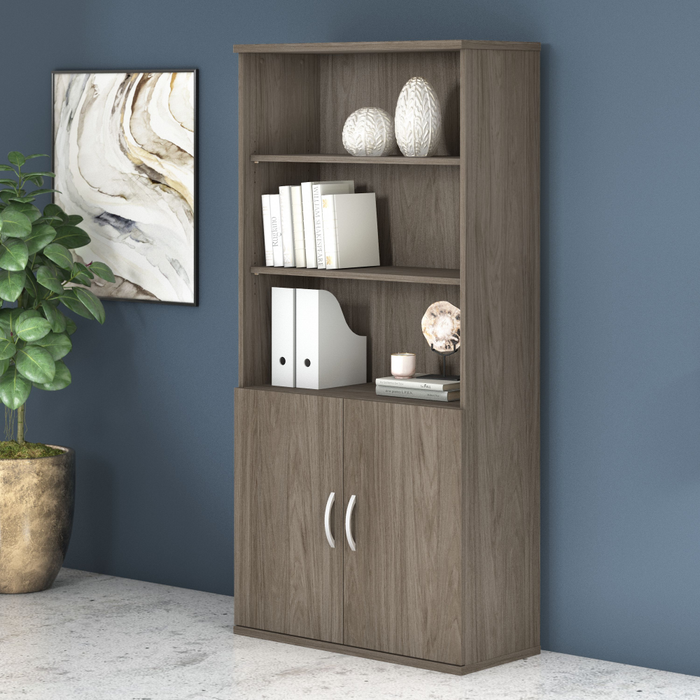 Studio C Tall 5 Shelf Bookcase with Doors