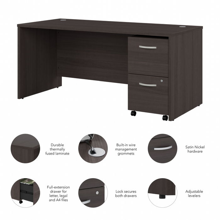 Studio C 66W x 30D Office Desk with 2 Drawer Mobile File Cabinet