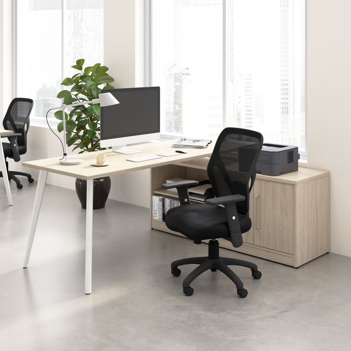 Vista 72W L Shaped Desk with Splayed Metal Legs and Low Storage Cabinet