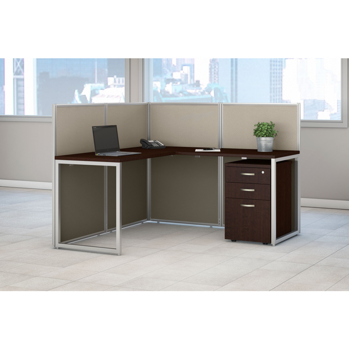 Easy Office 60W L Shaped Cubicle Desk with File Cabinet and 45H Panels