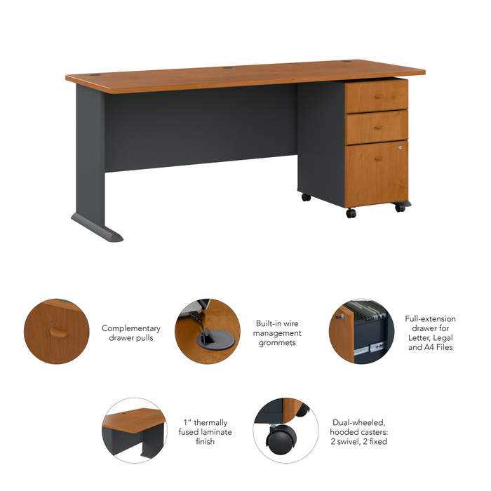 Series A 72W Desk with Mobile File Cabinet