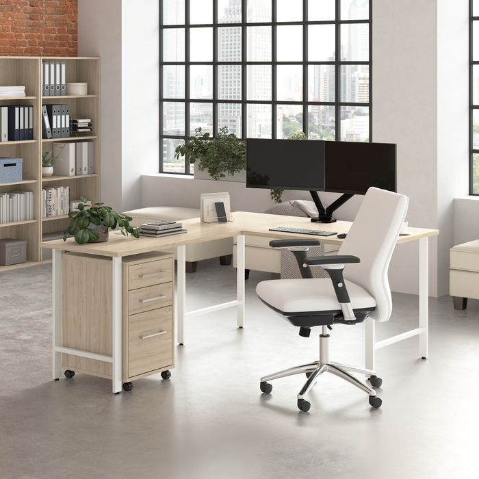 Hustle 60W x 30D L Shaped Computer Desk with 3 Drawer Mobile File Cabinet