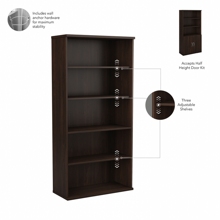 Studio C Tall 5 Shelf Bookcase with Doors