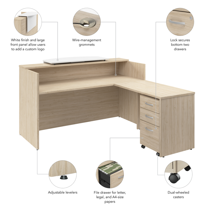 Arrive 72W x 72D L Shaped Reception Desk with Counter and Mobile File Cabinet