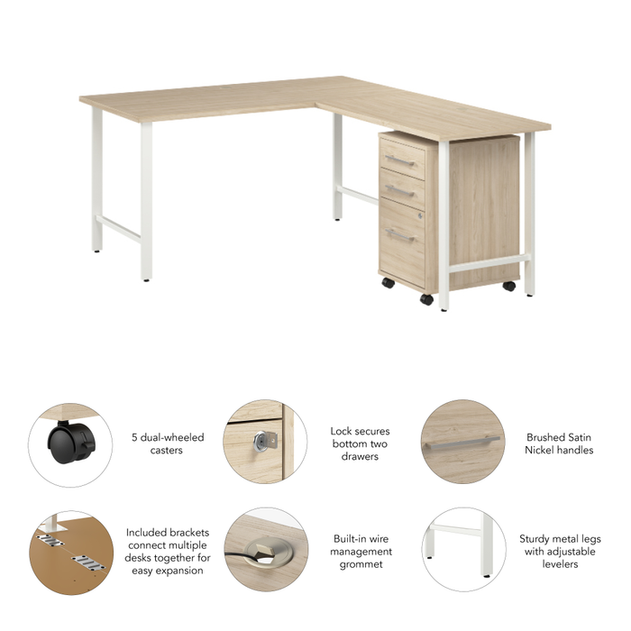 Hustle 60W x 30D L Shaped Computer Desk with 3 Drawer Mobile File Cabinet