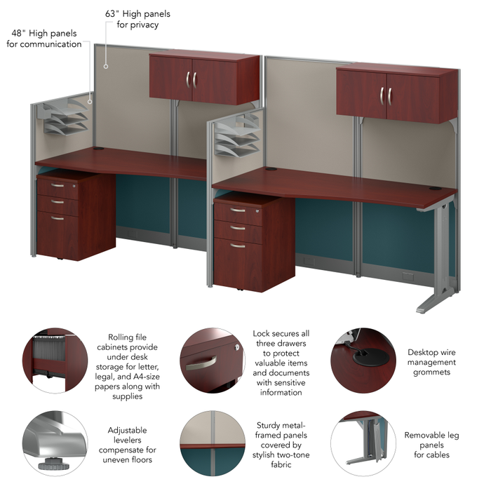 Office in an Hour 2 Person Cubicle Desks with Storage, Drawers, and Organizers