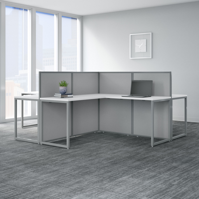 Easy Office 60W 4 Person L Shaped Cubicle Desk Workstation with 45H Panels