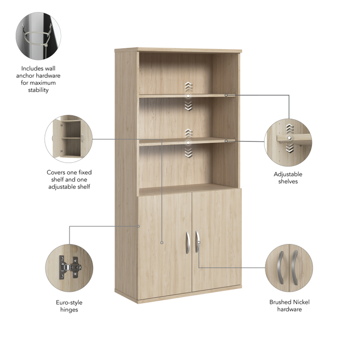 Studio C Tall 5 Shelf Bookcase with Doors