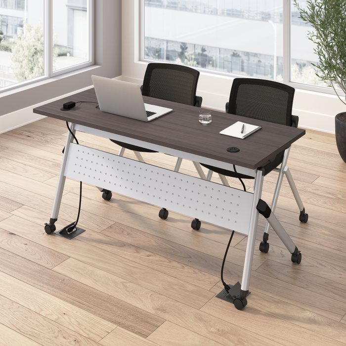 Envision 60W Folding Training Table with Powered Grommets and 2 Chairs