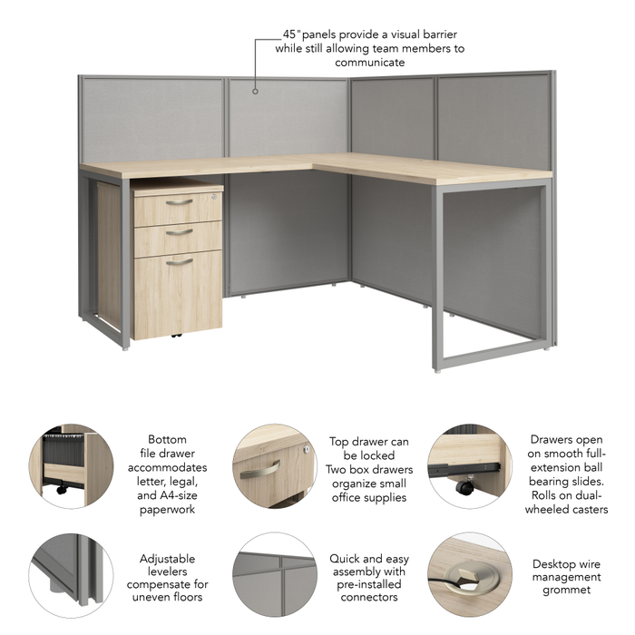 Easy Office 60W L Shaped Cubicle Desk with File Cabinet and 45H Panels