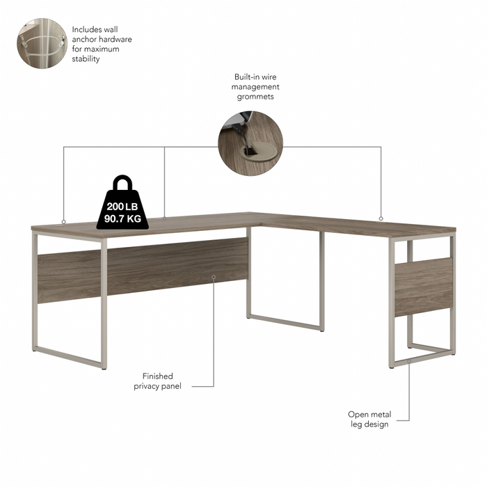 Hybrid 72W x 30D L Shaped Table Desk with Metal Legs