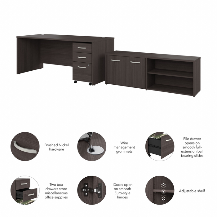 Studio C 72W x 30D Office Desk with Storage Return and Mobile File Cabinet