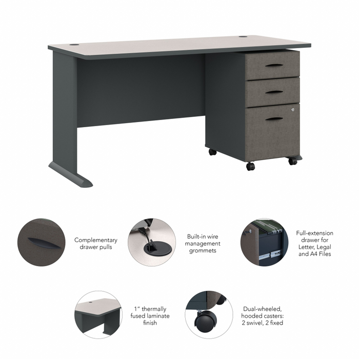 Series A 60W Desk with Mobile File Cabinet
