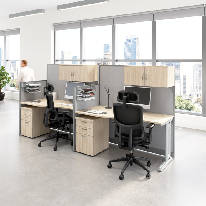 Office in an Hour 2 Person Cubicle Desks with Storage, Drawers, and Organizers