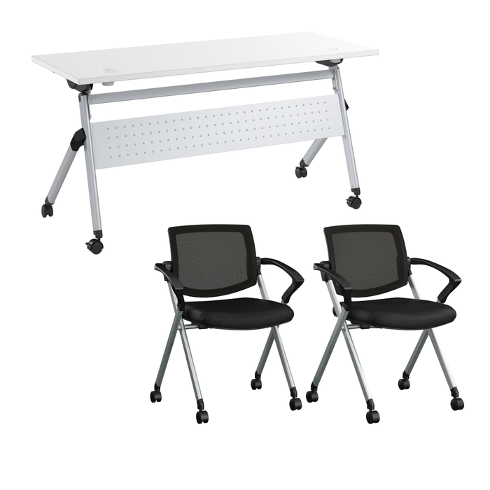 Envision 60W Training Table with Powered Grommets and 2 Chairs with Arms