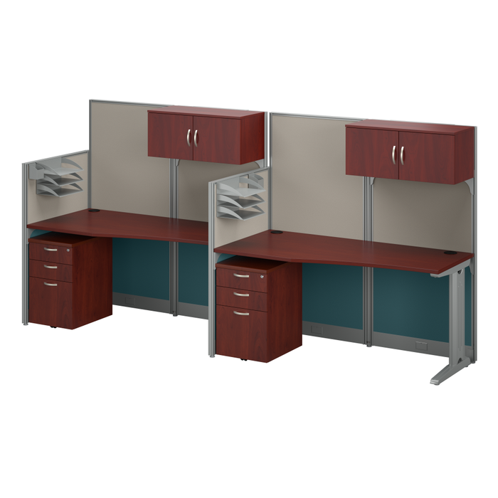 Office in an Hour 2 Person Cubicle Desks with Storage, Drawers, and Organizers