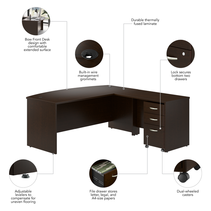 Series C 72W Bow Front L Shaped Desk with 42W Return and Mobile File Cabinet