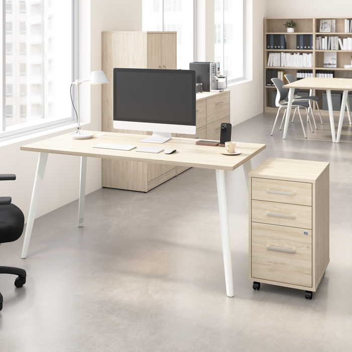Vista 60W Desk with Splayed Metal Legs and 3 Drawer Mobile File Cabinet