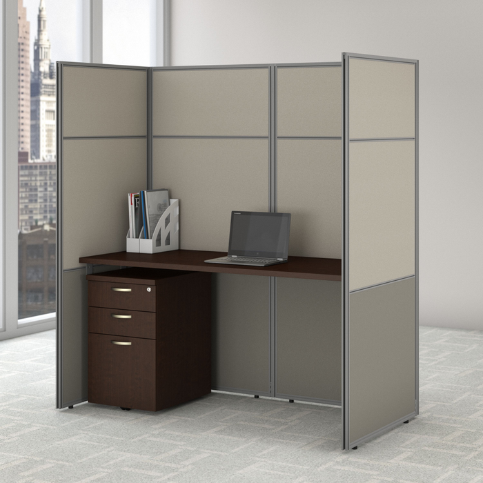 Easy Office 60W Cubicle Desk with File Cabinet and 66H Closed Panels Workstation