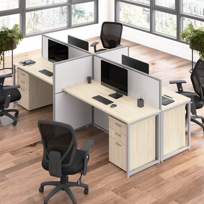 Easy Office 60-inch 4 Person Cubicle Desk with Drawers and Low Panels