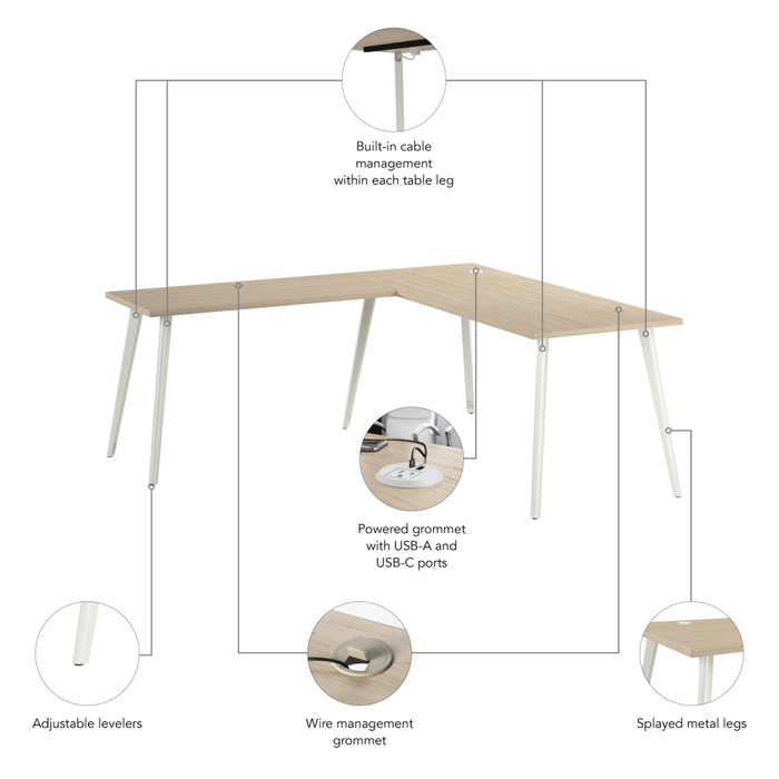 Vista 72W x 30D L Shaped Desk with Splayed Metal Legs