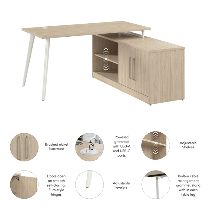 Vista 60W L Shaped Desk with Splayed Metal Legs and Low Storage Cabinet