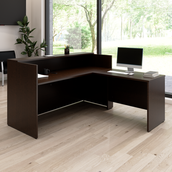 Arrive 72W x 72D L Shaped Reception Desk with Shelf