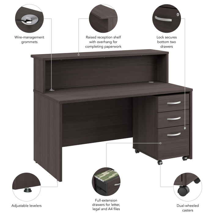 Arrive 60W x 30D Reception Desk with Shelf and Mobile File Cabinet