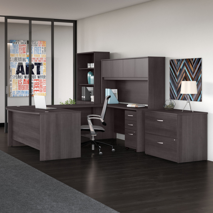 Studio C 72W x 36D U Shaped Desk with Hutch, Bookcase and File Cabinets