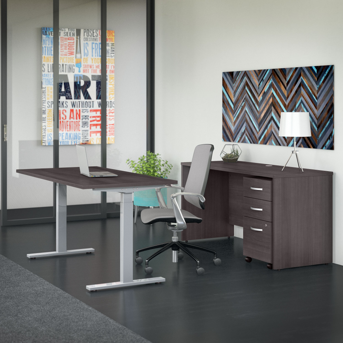 Studio C 60W x 30D Height Adjustable Standing Desk, Credenza and Mobile File Cabinet