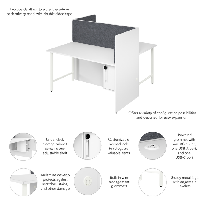 Hustle 60-inch 2 Person Office Cubicles with Locking Storage and Large Tackboards